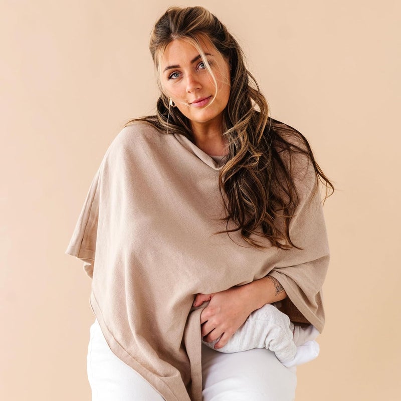 MakeMake Organics Knit Breathable Nursing Cover Up for Breastfeeding - Soft GOTS Certified Organic Cotton Breastfeeding Cover Up for Women - Privacy Feature, Sand - Image 3